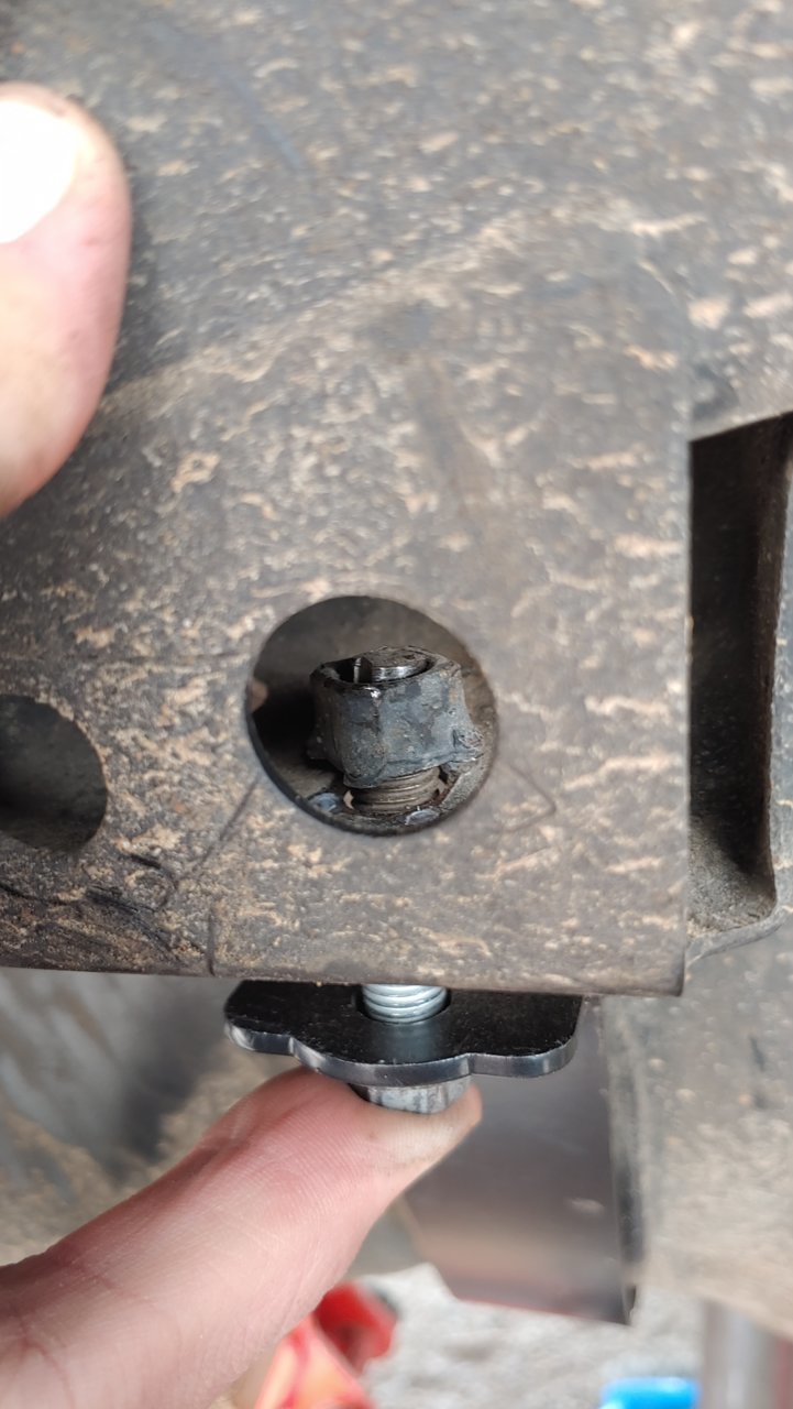 Broke gas tank strap bolt hole.. Suggestions?