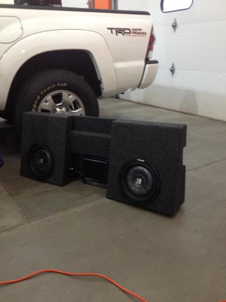 Compatible with fits Toyota Tacoma 05-15 Double Cab Truck Dual 10 Sub Box Enclosure Rhino Coated 