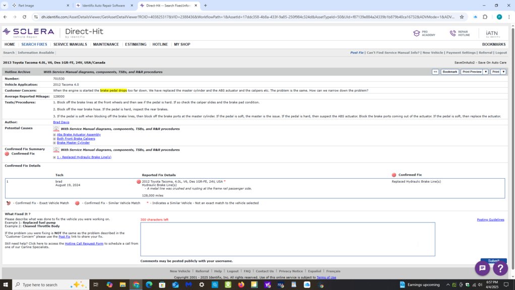 2013 Toyota Tacoma Brake Info Identifix.png