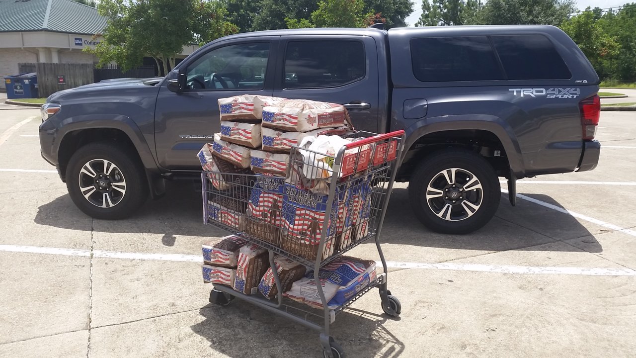 20190701 - Driver's side quartering forward, charcoal's on sale at HEB for $3.98, big bag.jpg