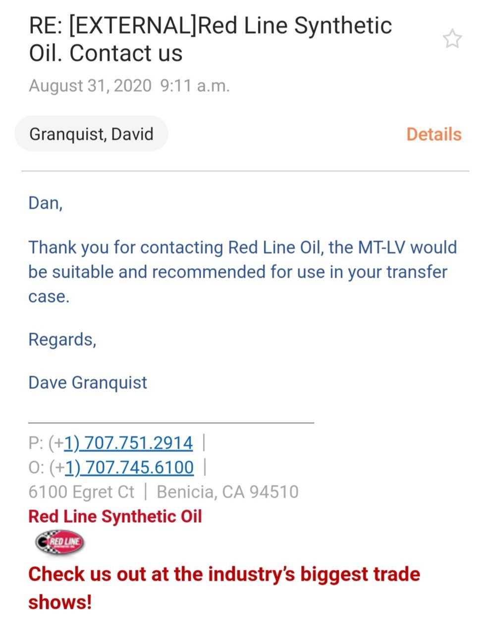 Red Line Synthetic Oil MT-LV 70W/75W GL-4 GEAR OIL