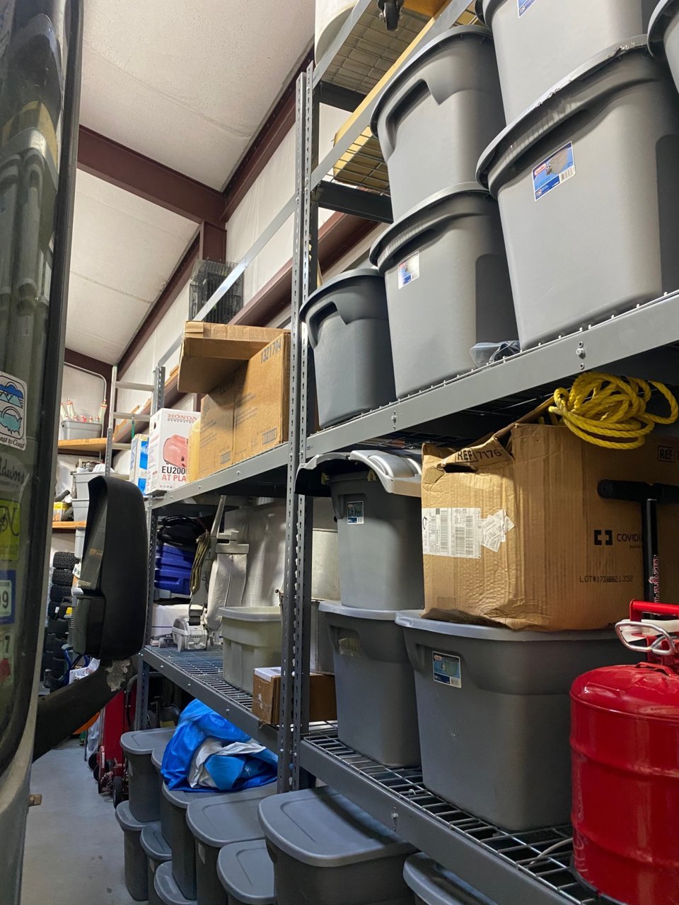 20201103 - Mancave, 27L so far x12H 18-inch pallet rack shelving, five shelfs, N view.jpg