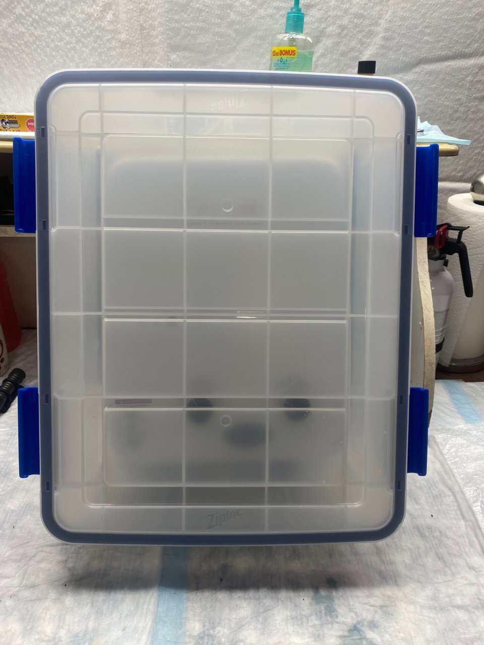 20220309 - Hot water heater in ZipLoc 26 quart Weatherseal clear storage container, 3.jpg