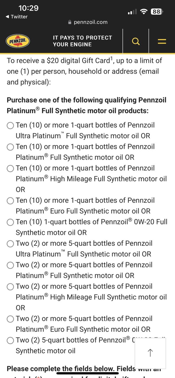 Pennzoil rebate deals