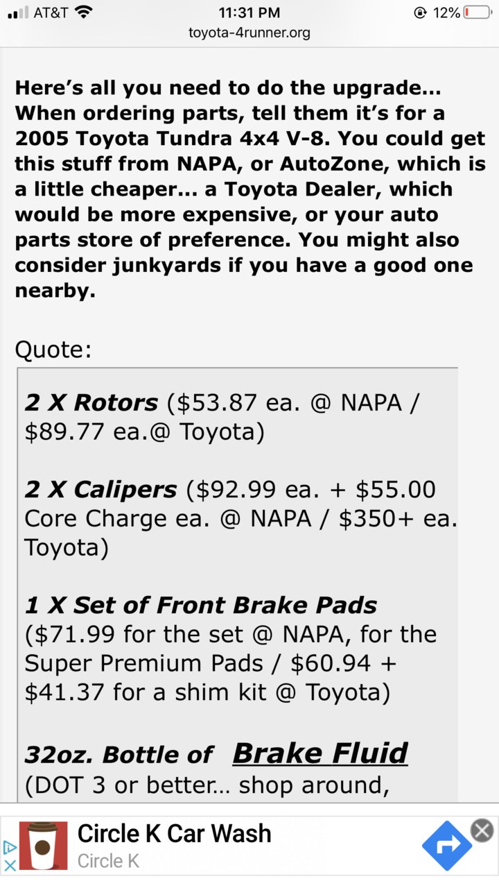 NAPA Brake Pads, Rotors and Calipers