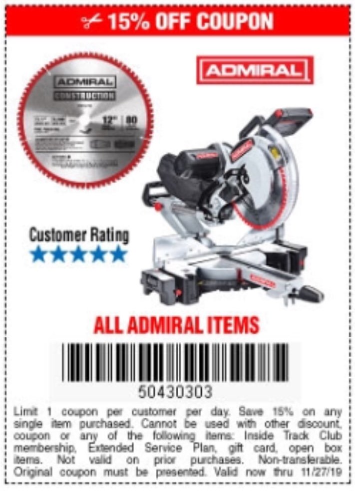 Harbor freight admiral miter deals saw coupon