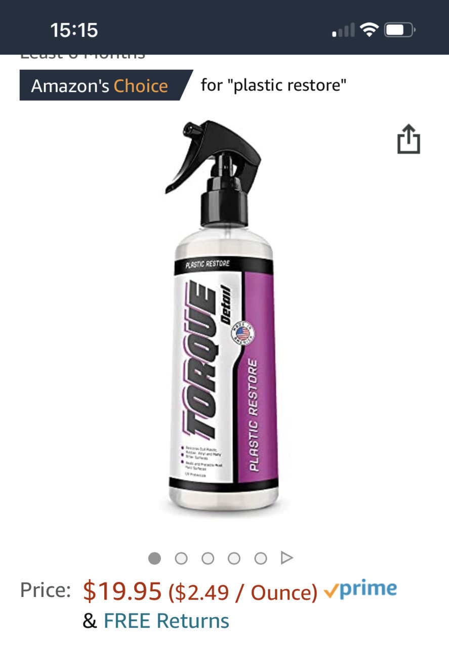 Plastic Trim Restorer Spray Restore Shine Torque Detail Vinyl Rubber Spray