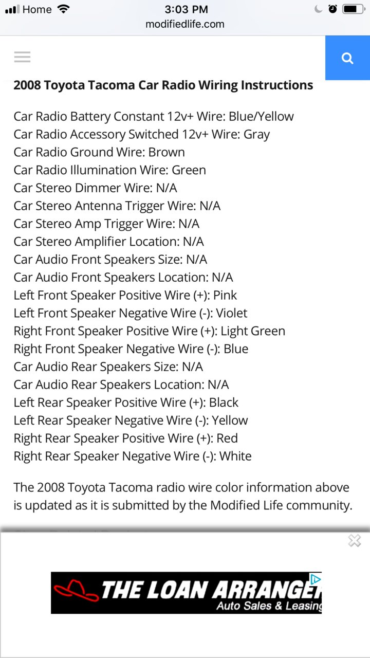 Need 2008 Stereo Wiring Diagram | Tacoma World 2008 toyota tacoma alternator wiring diagram 