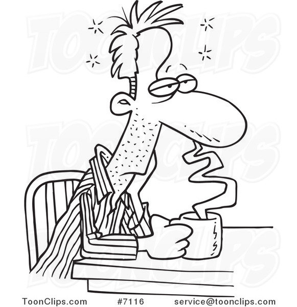 cartoon-black-and-white-line-drawing-of-a-sleepy-guy-sitting-with-coffee-by-toonaday-7116.jpg