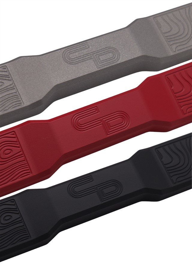 Charvonia Design Billet Battery Tie Down Silver Red Black Cerakote Detail.jpg
