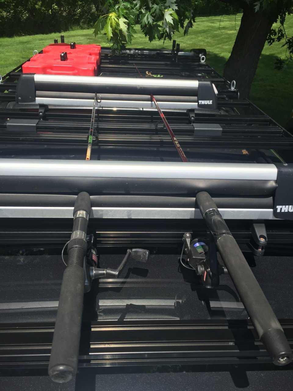 Roof rack for kayaks, snowboards, rod holders