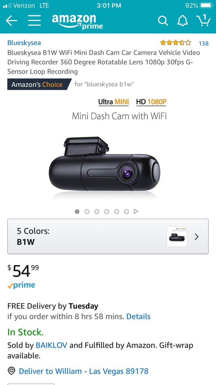 Blueskysea B1W 1080p Car Dash Camera for sale online