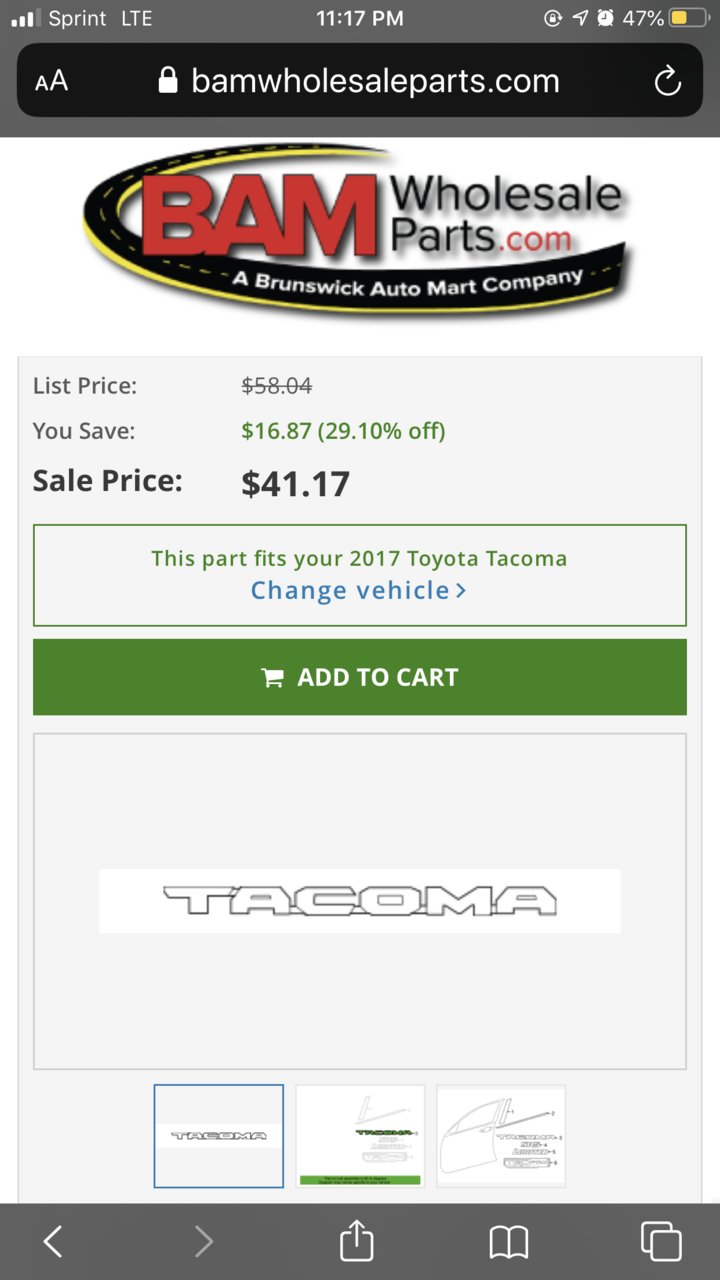 OEM Black Tacoma decal; not Overlay.