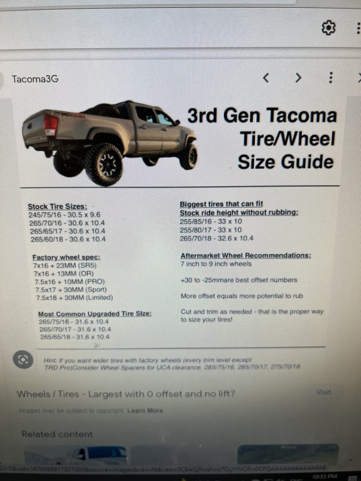 wheel size off set chart World