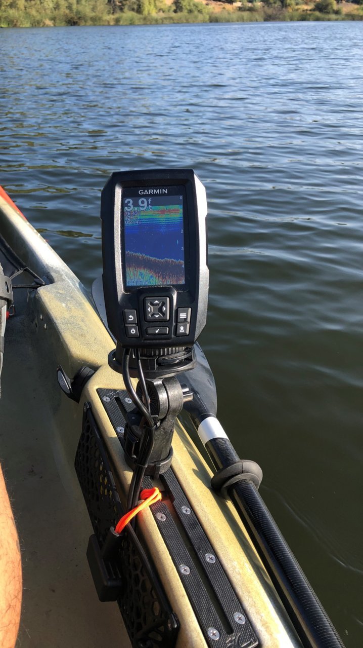 Garmin fishfinder in a Pelican fishing kayak