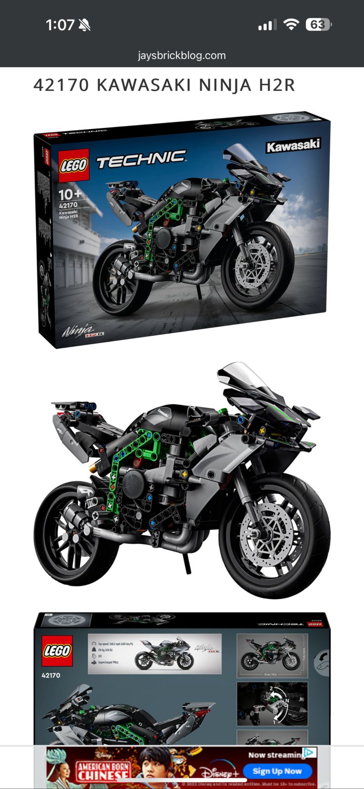 Moto LEGO Technic Kawasaki Ninja H2R - 42170