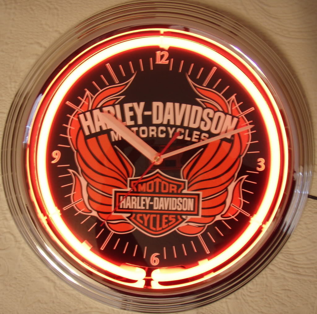 harley davidson neon wall clock