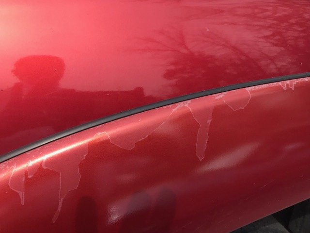 Red Wrinkle Coat Paint Flaking Off