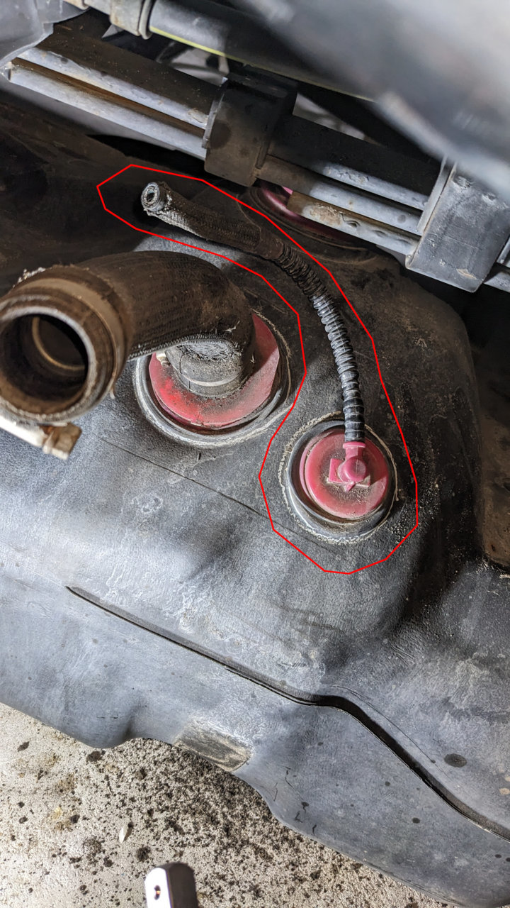Fuel tank filler neck vent line connector broken