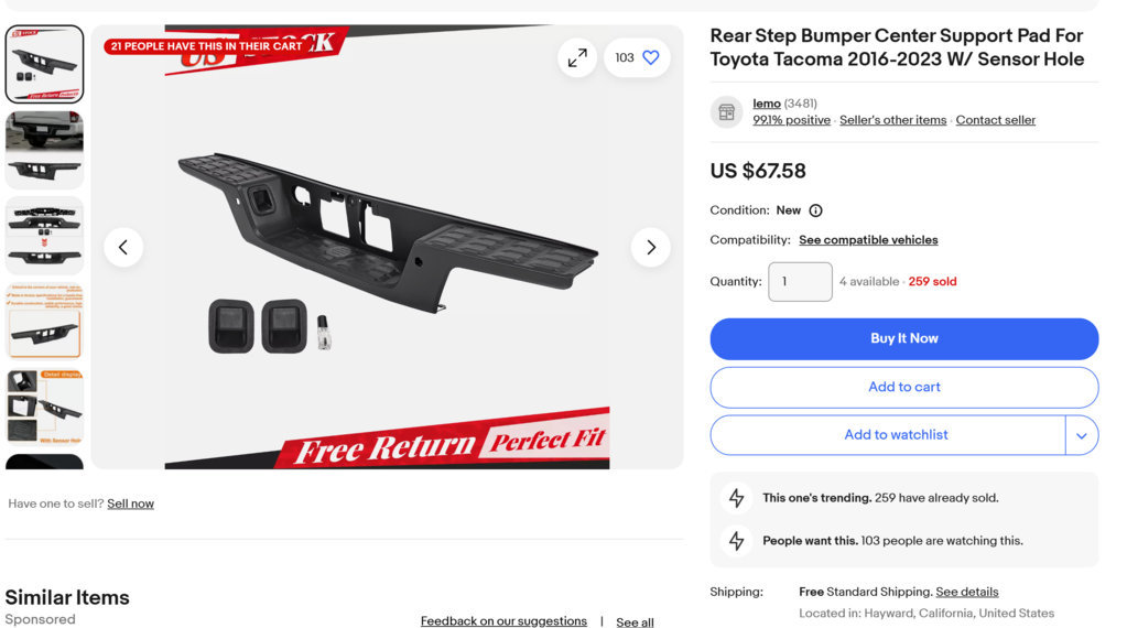 Rear Step Bumper Center Support Pad For Tacoma 2016-2023 - www.ebay.com.jpg