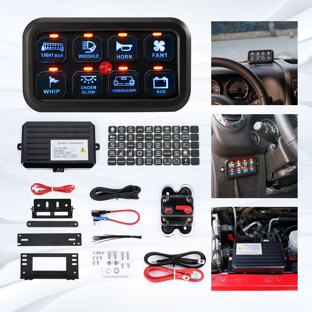 OEM Universal Automotive Off Road Lights 4×4 12V 24V 8 Gang LED Switch  Panel With Circuit Control Box For Truck Manufacturer and Supplier