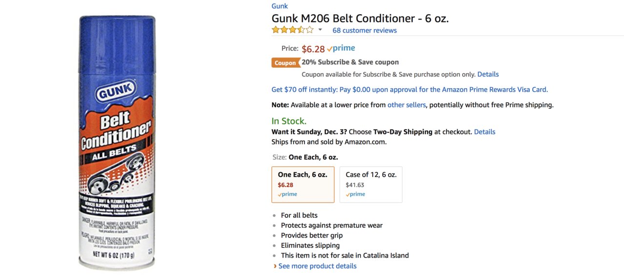 GUNK Belt Conditioner Spray - 6 oz Aerosol, Conditions & Improves Grip for  Serpentine, V-Belts & Flat Belts