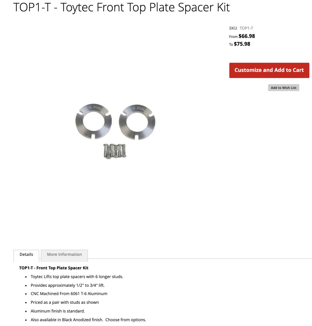 TOP1-T - Toytec Front Top Plate Spacer Kit