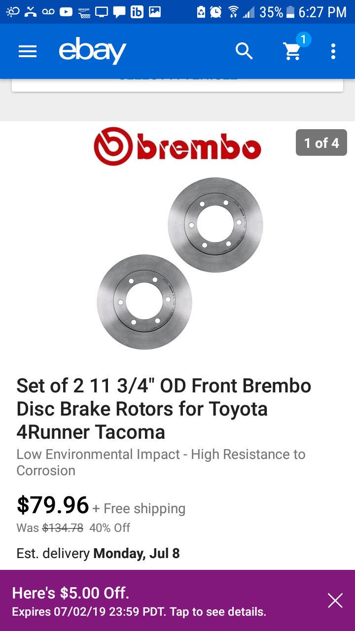 Brembo 09.8193.81 UV Coated Front Disc Brake Rotor