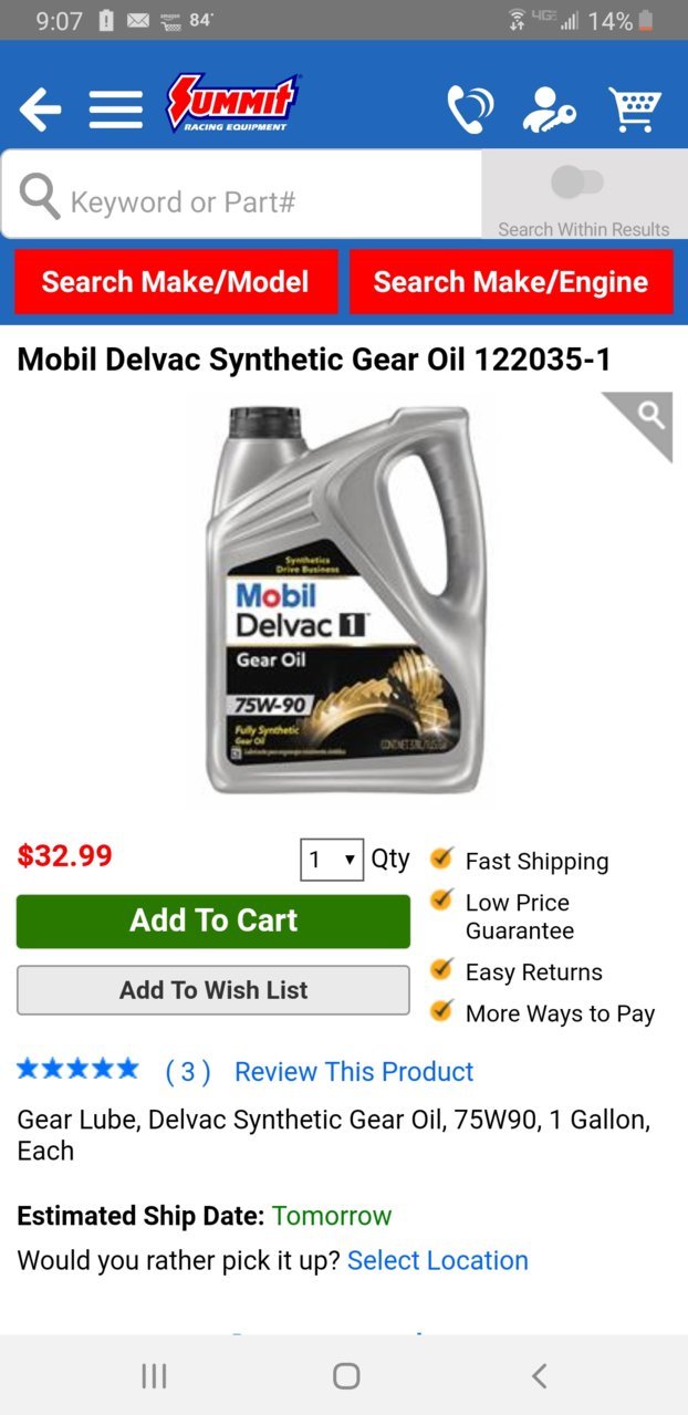 Mobil 1 75W-90 Synthetic Gear Oil 1 Quart