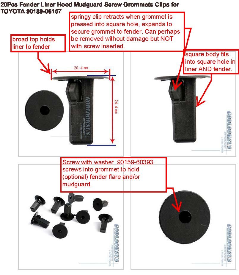 TOYOTA 90189-06157 Fender Liner Hood Mudguard Screw Grommets Clips-photos.jpg