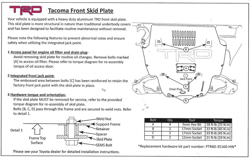 Torque Specs For Trd Skid Plate Tacoma World