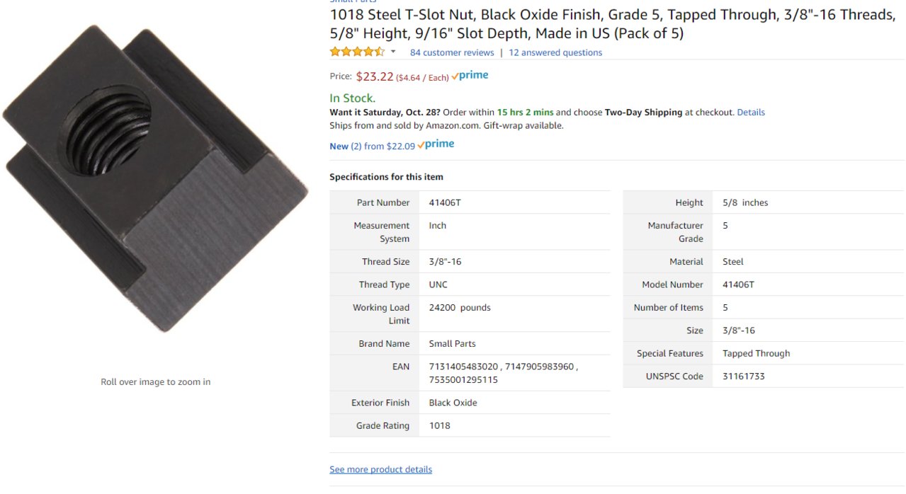 T Slot Nut Sizes