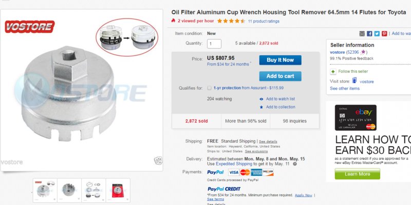 Oil Filter Cap Wrench Size Chart