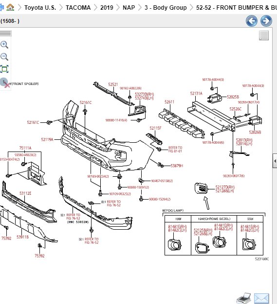 Exploded view/parts diagram of front bumper. | Tacoma World