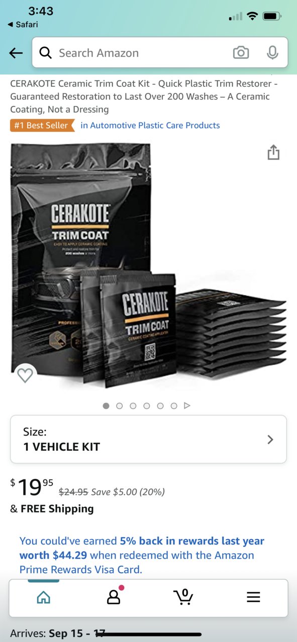 Cerakote Ceramic Trim Coat, Plastic Trim Restorer, Size: 1 Vehicle Kit