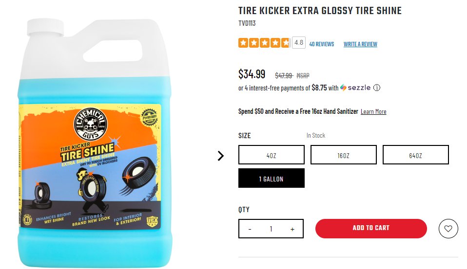 Review of Chemical Guys Tire Kicker Tire Shine 