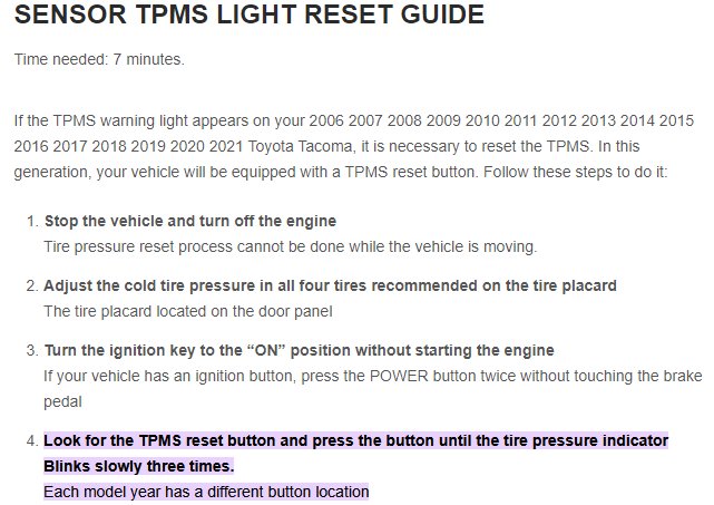 Tips for Turning Off the TPMS Light