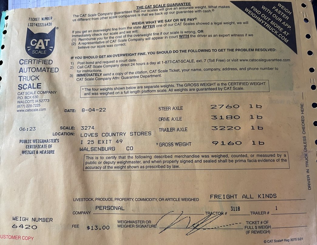 America by RV: CAT Scales Certified Weight of Our Rig