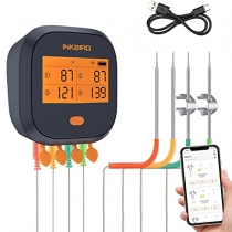 INKBIRD 150ft Bluetooth-Grill-Thermometer IBT-6XS With Carry Case &6  Temperature Probes,Wireless BBQ Thermometer w/ Magnet Timer