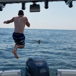 Quick dip after fishing. Off the coast of Brigantine Beach Nj