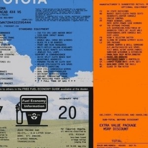Tacoma Price Sticker