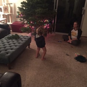 So excited, he had to take his pants off. Seriously...