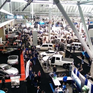 Half of the floor at the new England international auto show