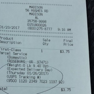 USPS Receipt (Eyelids)