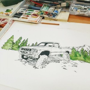 Would like some suggestions for a truck color on this one. Will be some light blue sky above and some dirt-ish colors on the ground under the truck...