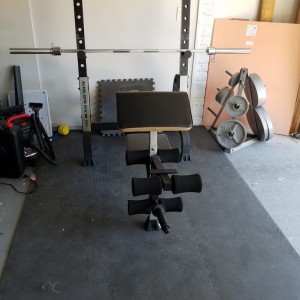 Gold's Gym bench and weights