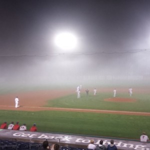 You can barely see the outfielders... Foggy as FUCK