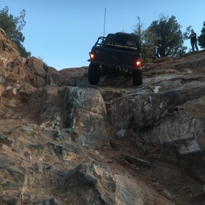 My truck climbing up high dive obstacle on behind the rocks backward. Made it to the top ledge and had the tranny temps and engine temps through the r