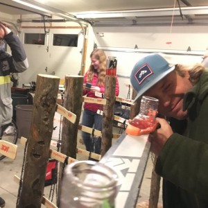 Having a bon fire and doing shot skis to welcome in winter!