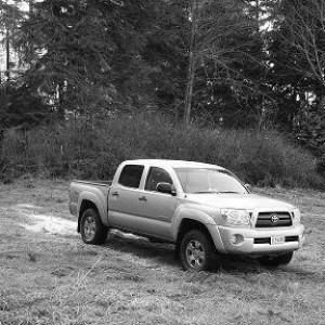 Black and white of the rig